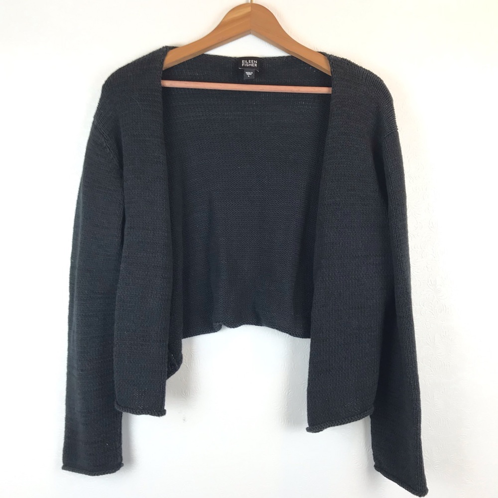 Eileen Fisher Cropped Cotton Sweater Cardigan